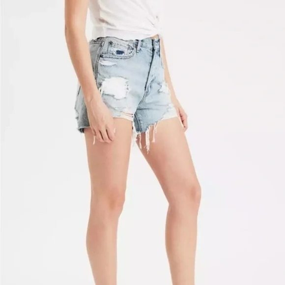 American Eagle Destroyed 90’s Rigid Boyfriend Denim Shorts  - Sz 0 - Picture 3 of 8